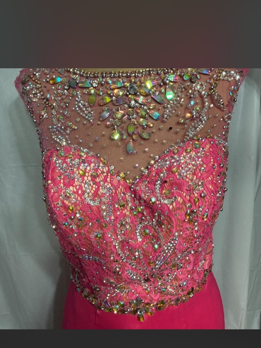 May Queen Hot Pink Beaded Lace Prom pageant formal Dress